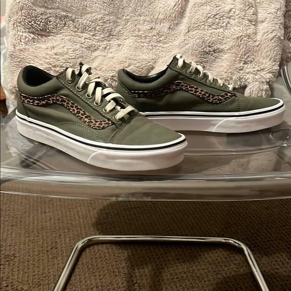 Vans Olive Green and Leopard Print Sneakers - Picture 5 of 8